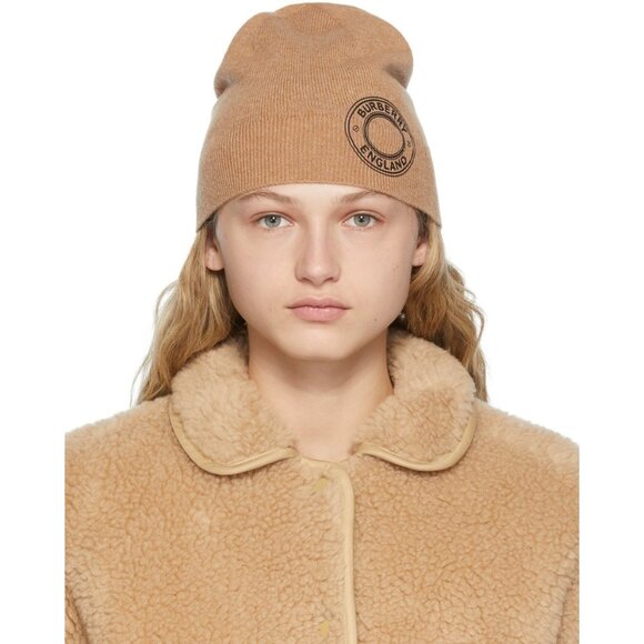 Burberry BB Roundel Logo Graphic Cashmere Blend Beanie Camel - Picture 1 of 10